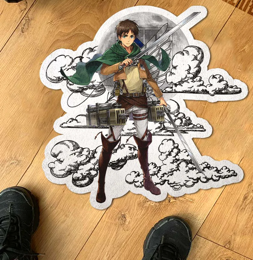 Eren Yeager Shaped Rug Custom Moon Clouds Attack On Titan
