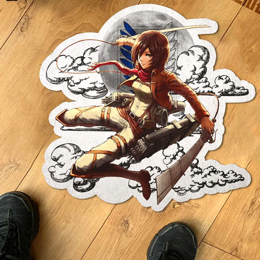 Mikasa Ackerman Shaped Rug Custom Moon Clouds Attack On Titan