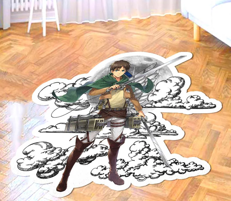 Eren Yeager Shaped Rug Custom Moon Clouds Attack On Titan