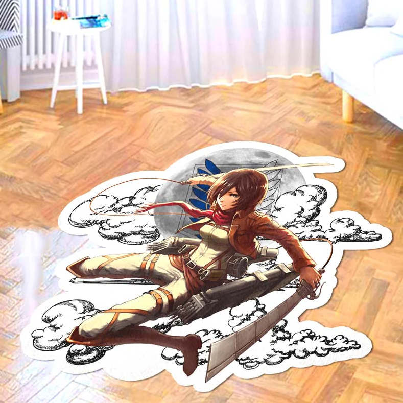 Mikasa Ackerman Shaped Rug Custom Moon Clouds Attack On Titan