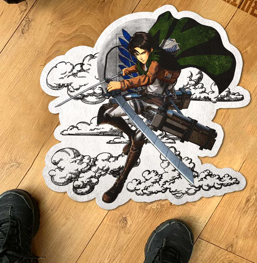 Levi Ackerman Shaped Rug Custom Moon Clouds Attack On Titan
