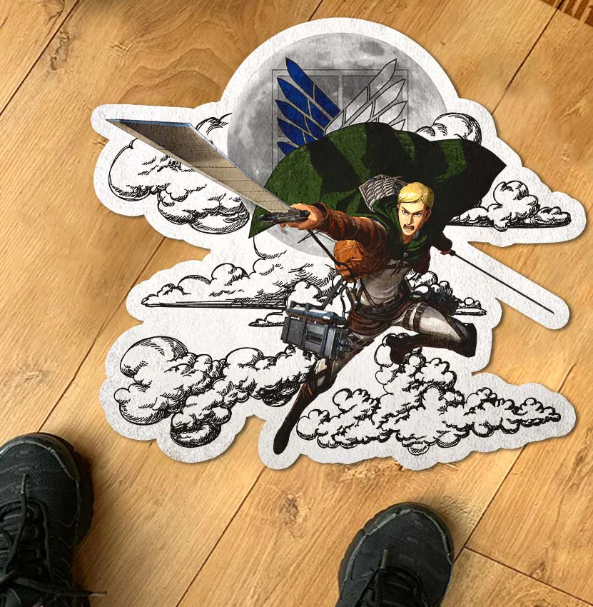 Erwin Smith Shaped Rug Custom Moon Clouds Attack On Titan