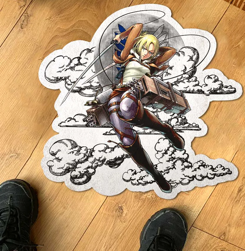 Annie Leonhart Shaped Rug Custom Moon Clouds Attack On Titan