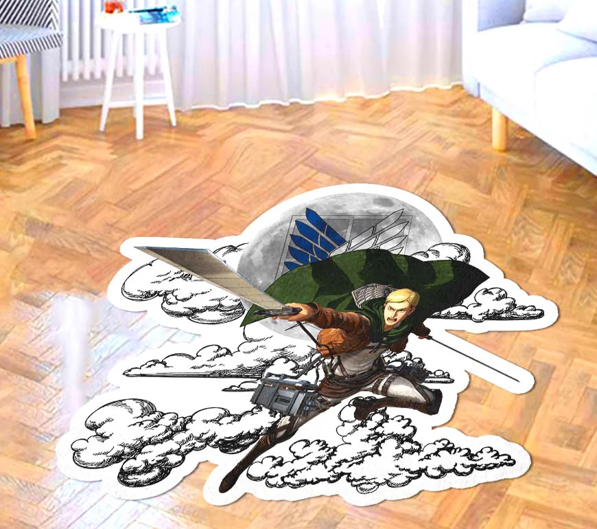 Erwin Smith Shaped Rug Custom Moon Clouds Attack On Titan