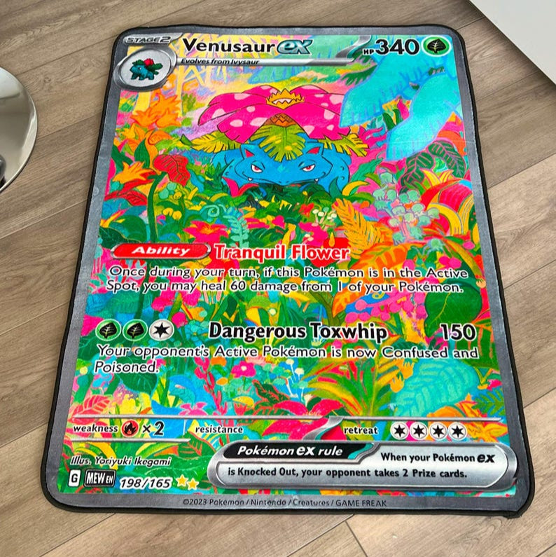 pokemon card rug Pikachu 227/SP rug Got the chance to turn one of my favourite Pokemon cards into a rug recently! This one turned into a much bigger challenge then I originally thought getting the
