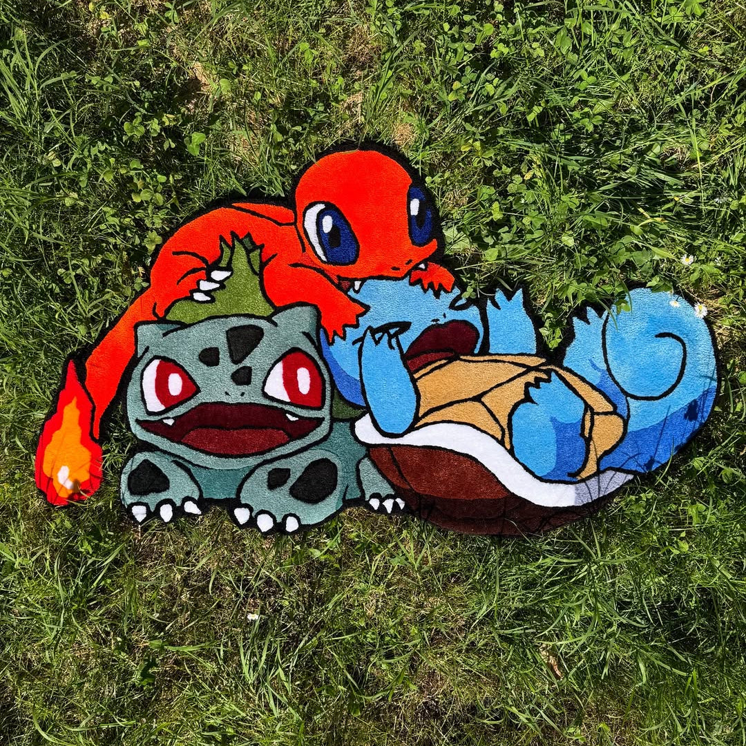 Bulbasaur, Squirtle & Charmander - Joyful Frolicking Rug